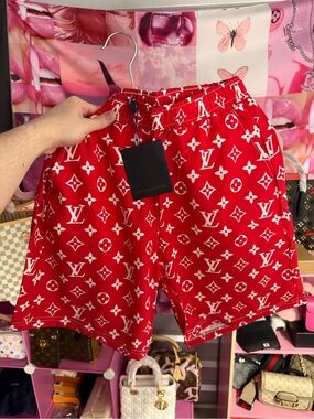 Louis Vuitton Red and White Monogram Swim Shorts